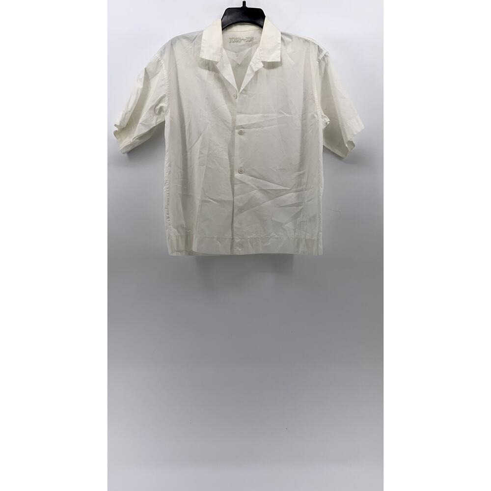 MUJI Men's White Boxy Button-Up Short Sleeve Camp Collar Shirt SZ 2XS/XS